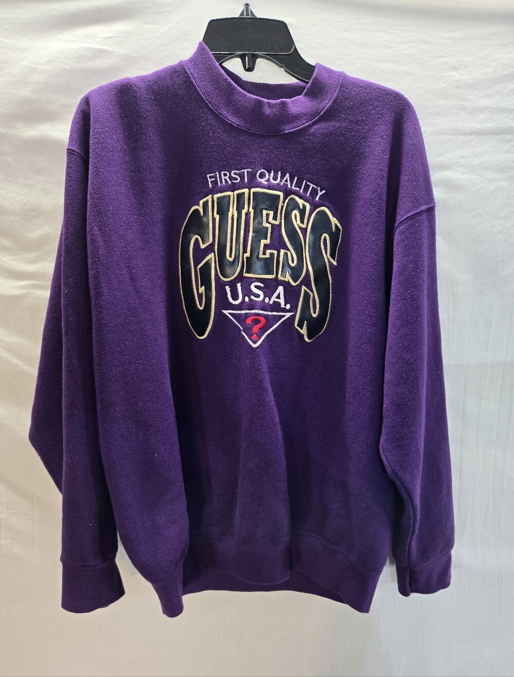 Vintage 90s Guess Men's Large Embroidered Sweatshirt Purple Made In USA